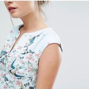 TED BAKER Tiha Floral Printed Midi Dress Size 1